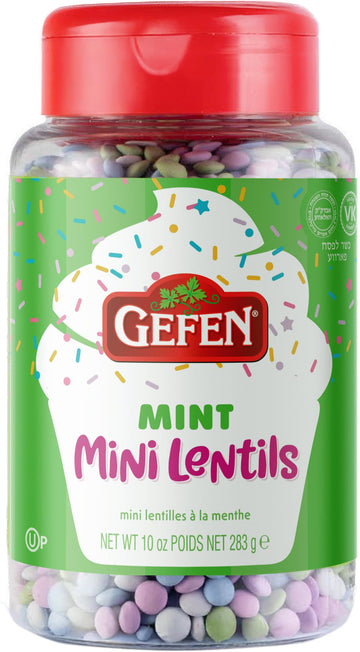 Gefen Mint Candy Coated Chocolate Lentils, 10oz | Mini Chocolate Lentils for Baking and Decorating | Corn Free | Dairy Free | Ko