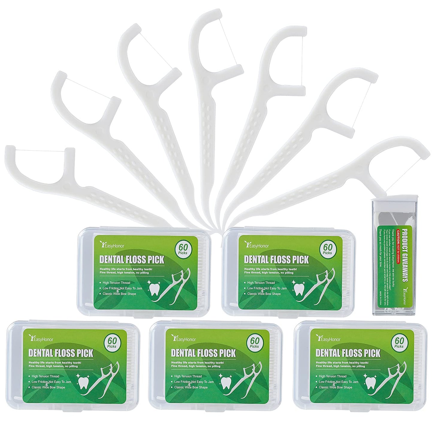 Dental Floss Picks, 5 Travel Floss Cases 300 Counts Dental Flossers,Floss Sticks,Tooth Floss,Dental Sticks,Dental Picks Disposab