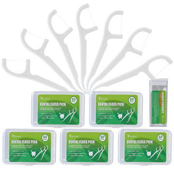 Dental Floss Picks, 5 Travel Floss Cases 300 Counts Dental Flossers,Floss Sticks,Tooth Floss,Dental Sticks,Dental Picks Disposab