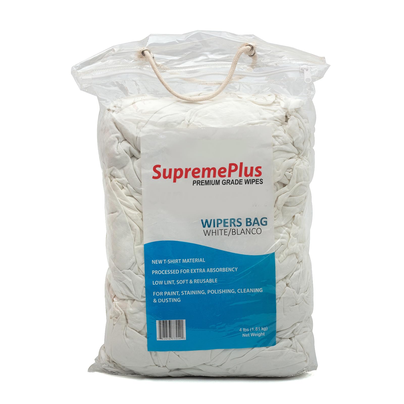 Supremeplus Premium White Knit Cotton T-Shirt Cloth Wiping Rags (4 Pounds Bag)