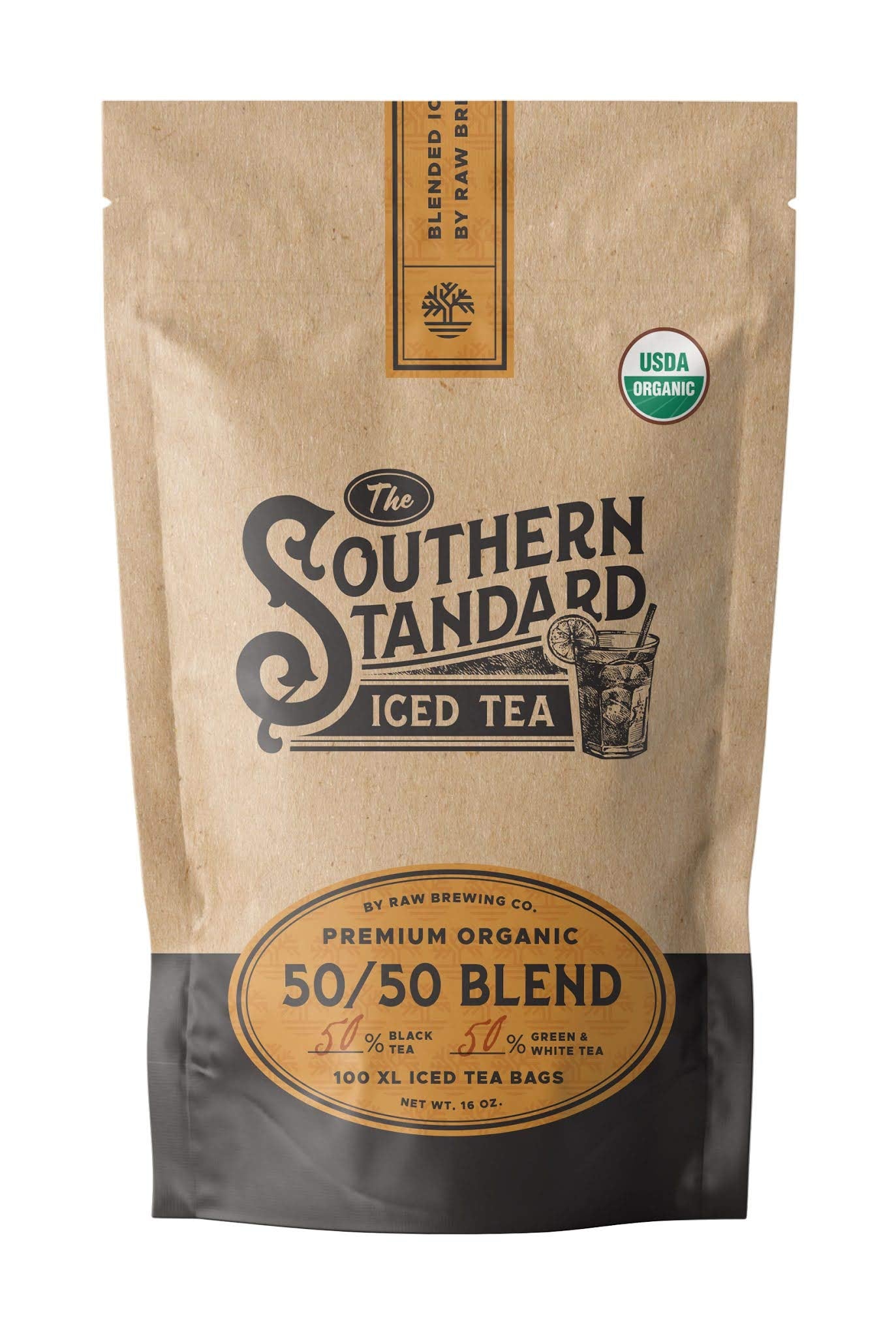 The Southern Standard - Premium Organic Iced Tea Bags - 50/50 Blend (50% Black, 50% Green And White),100 Xl Bags (1 Pound. Makes
