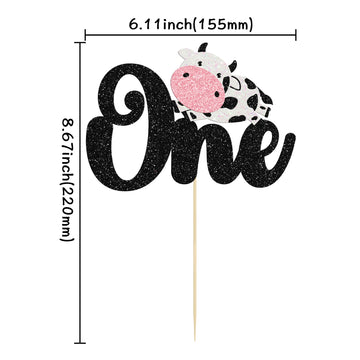 Gyufise 1Pc Cow One Cake Topper Glitter Farm Animals First Birthday Cake Topper Decorations For Baby Shower Kids Boys Girls 1St