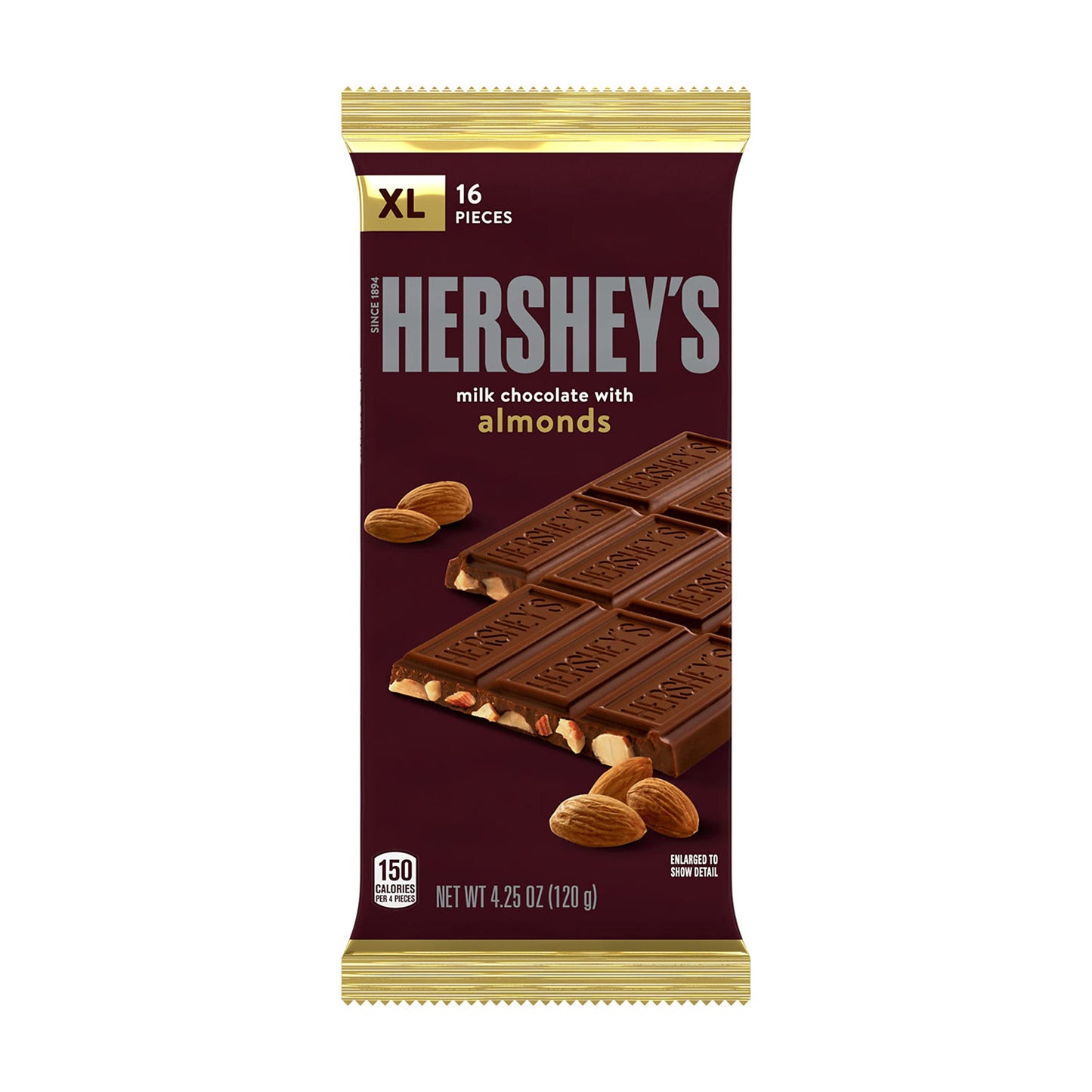 HERSHEYS Milk Chocolate with Almonds XL, Candy Bar, 4.25 oz (16 Pieces)