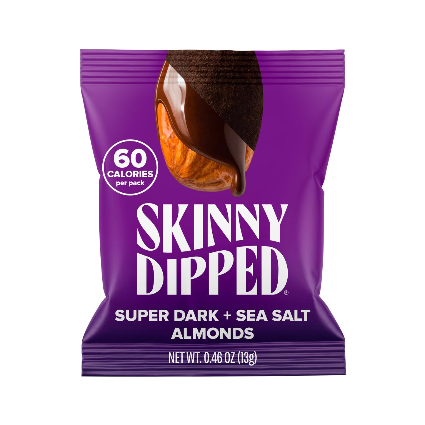 SkinnyDipped Super Dark Chocolate + Sea Salt Almonds, Vegan, Healthy Snack, Plant Protein, Gluten Free, 0.46 oz Mini Bags, Pack 