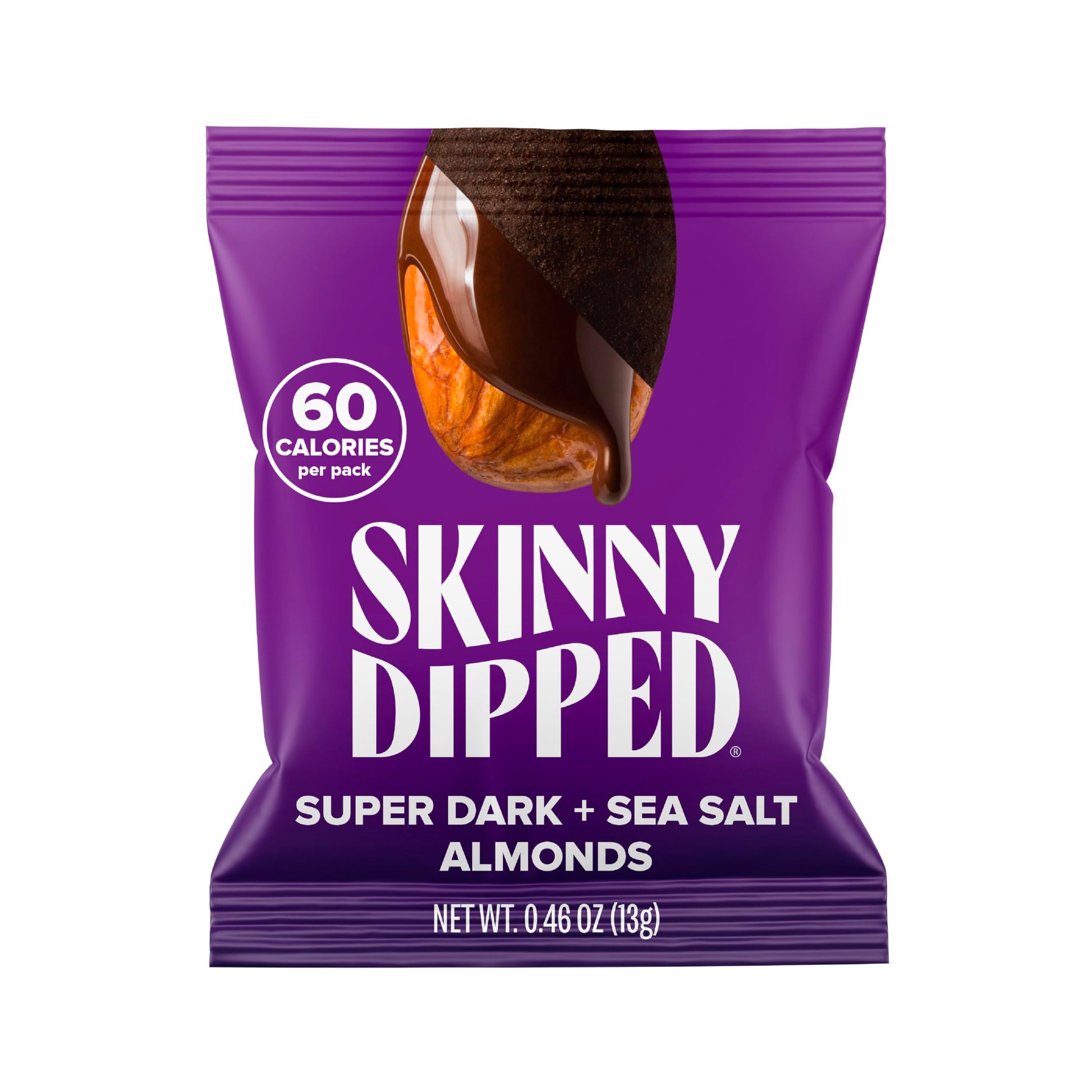 SkinnyDipped Super Dark Chocolate + Sea Salt Almonds, Vegan, Healthy Snack, Plant Protein, Gluten Free, 0.46 oz Mini Bags, Pack 