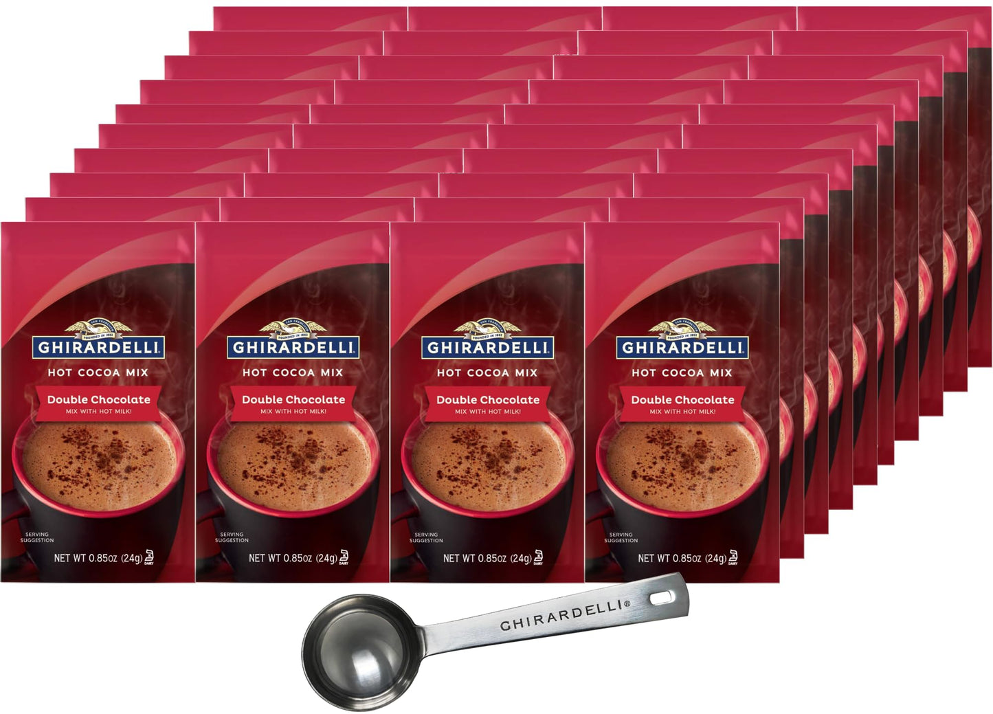Ghirardelli Double Chocolate Hot Cocoa Mix  3 Pound Box  (Approximately 43) 0.85 oz Packets with Cocoa Scoop