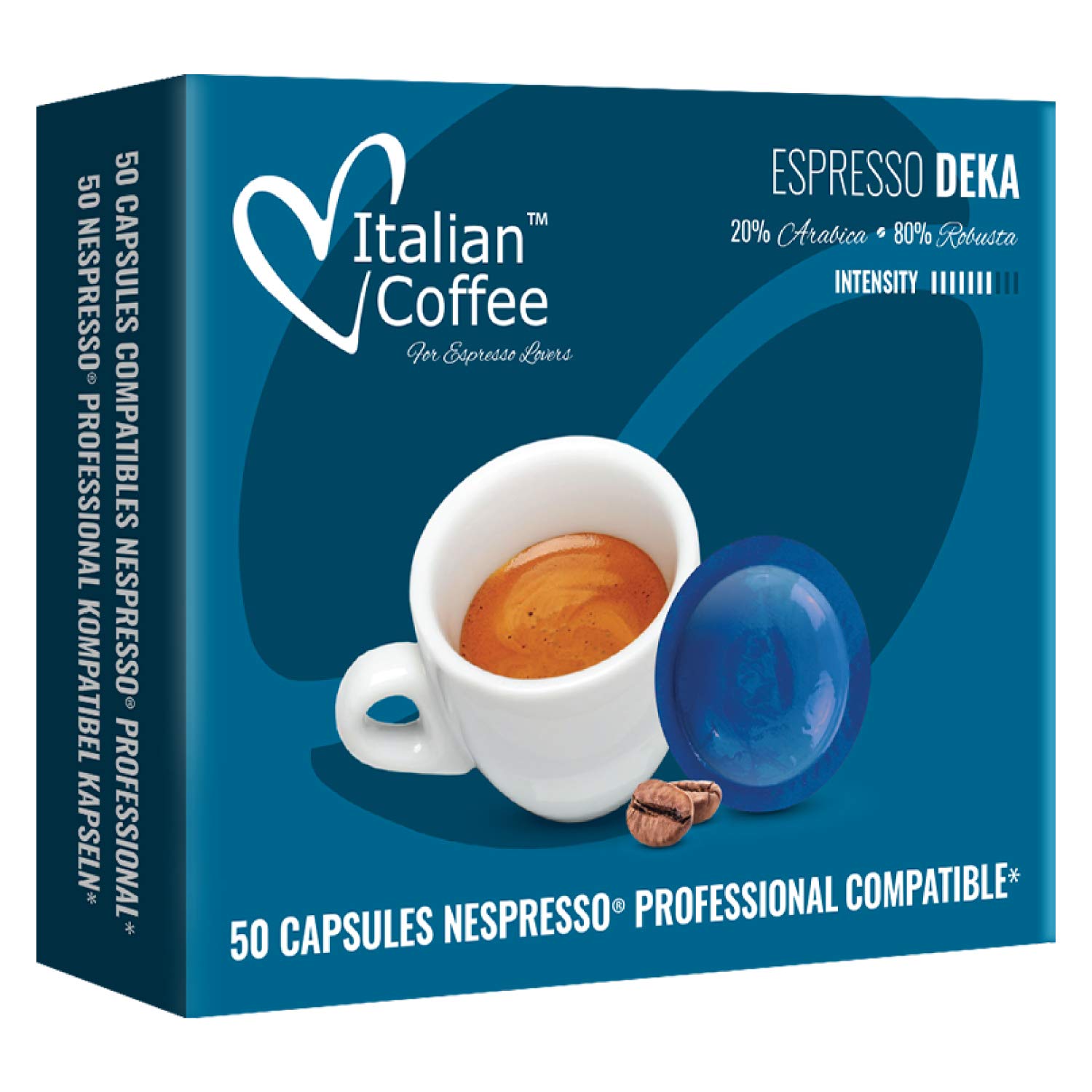 Italian Coffee For Espresso Lovers Espresso Pods Compatible with Nespresso Professional Machines, 50 Count, DEKA Decaffeinated