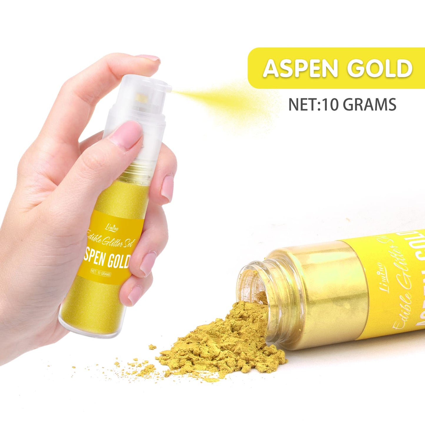 Limino Edible Glitter Spray - 10g Luster Dust for Drinks & Baking - Metallic Shimmer Powder - Aspen Gold