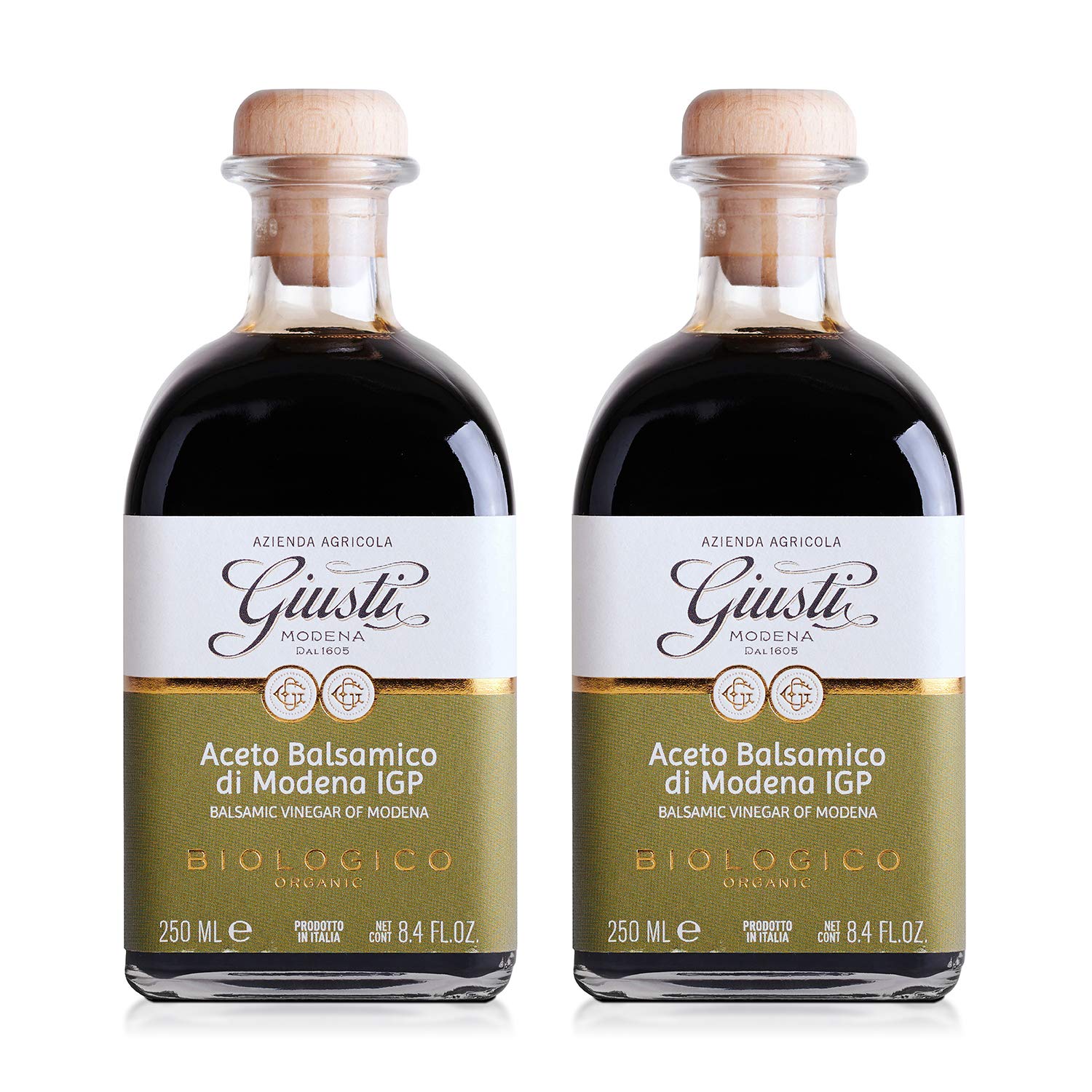 Giusti Organic Balsamic Vinegar of Modena - 2x 250ml, Balsamic Vinegar of Modena Black, Pack of 2