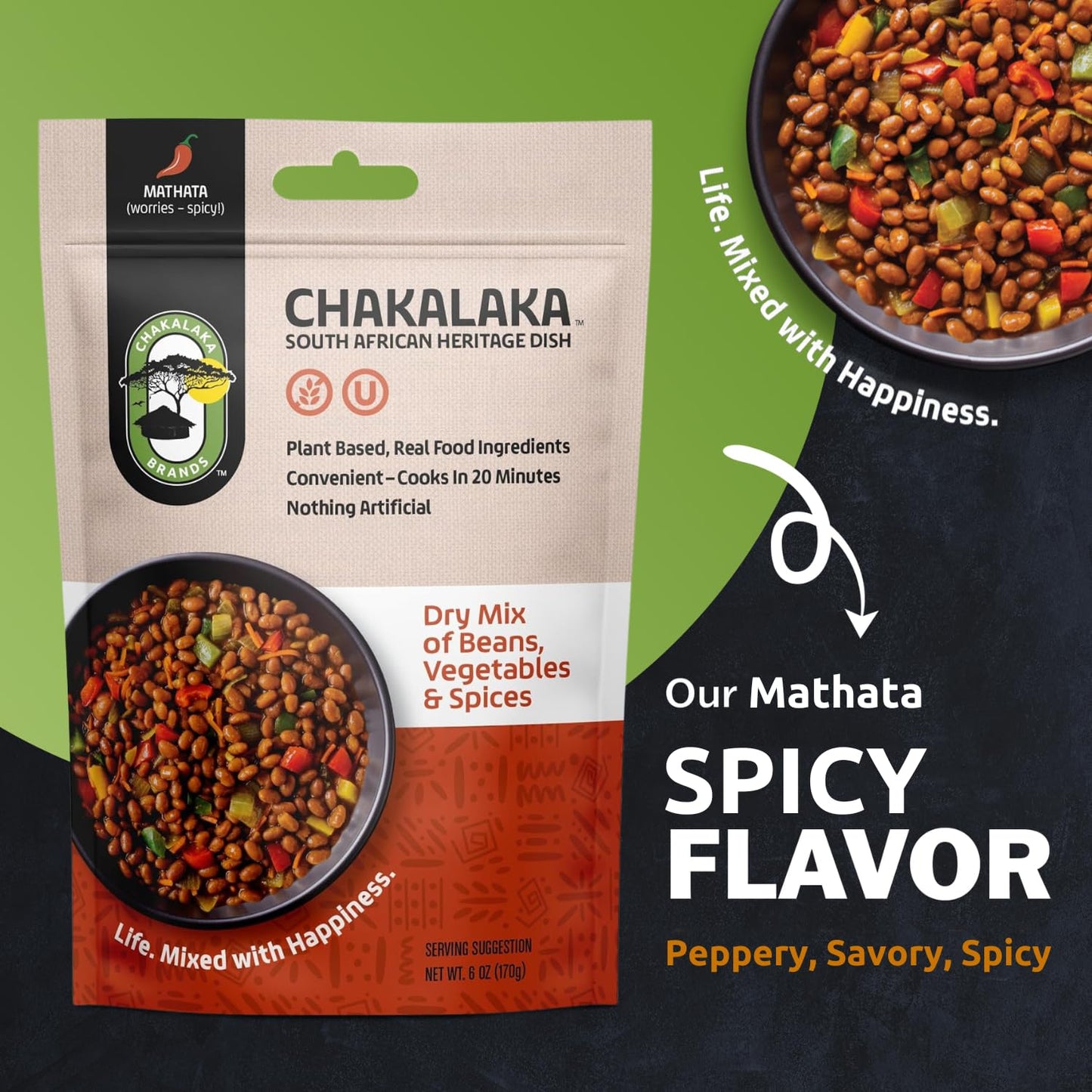 Chakalaka Vegetarian Dried Bean Mix - South African Side Dish with Beans, Vegetables, & Spices - Bold, Strong Flavor, Spicy Heat