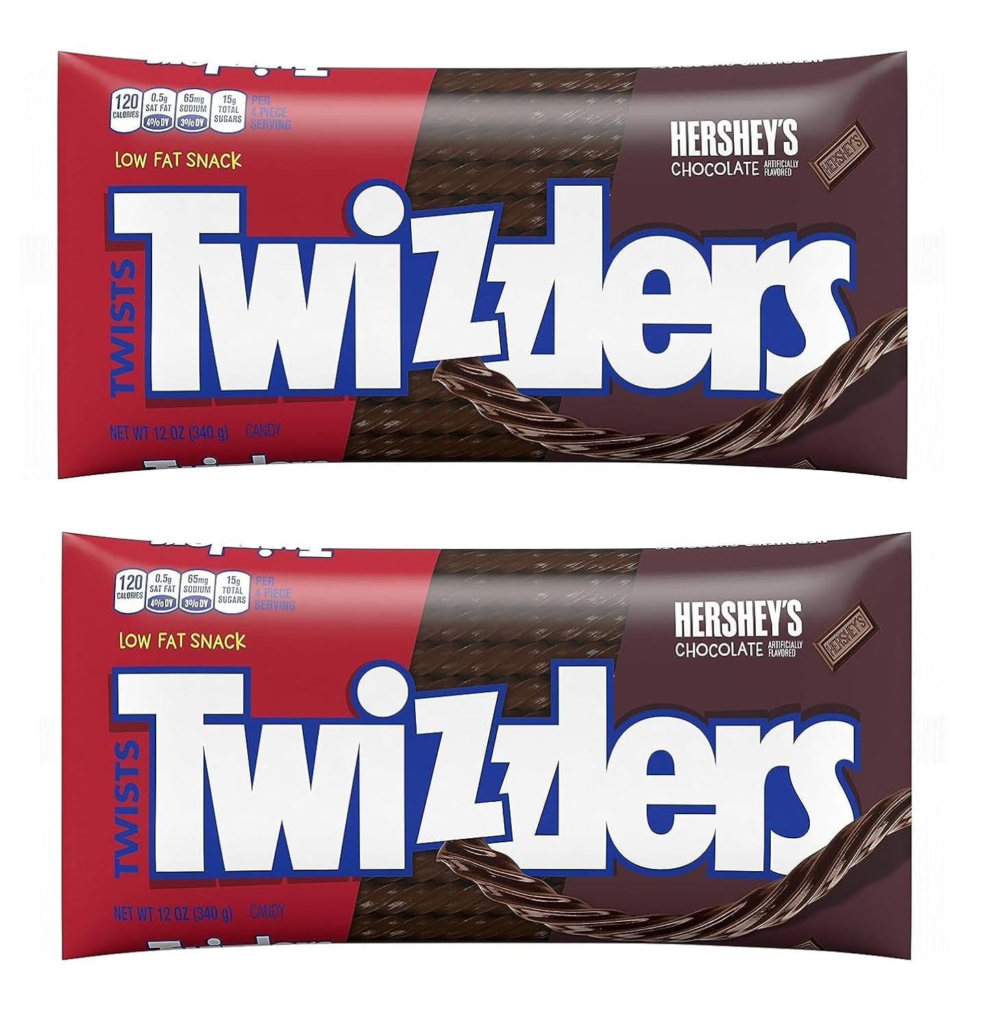 Twizzlers Chocolate Flavored Twists - Low Fat Snacks - Pack of 2 - 12 oz Bags