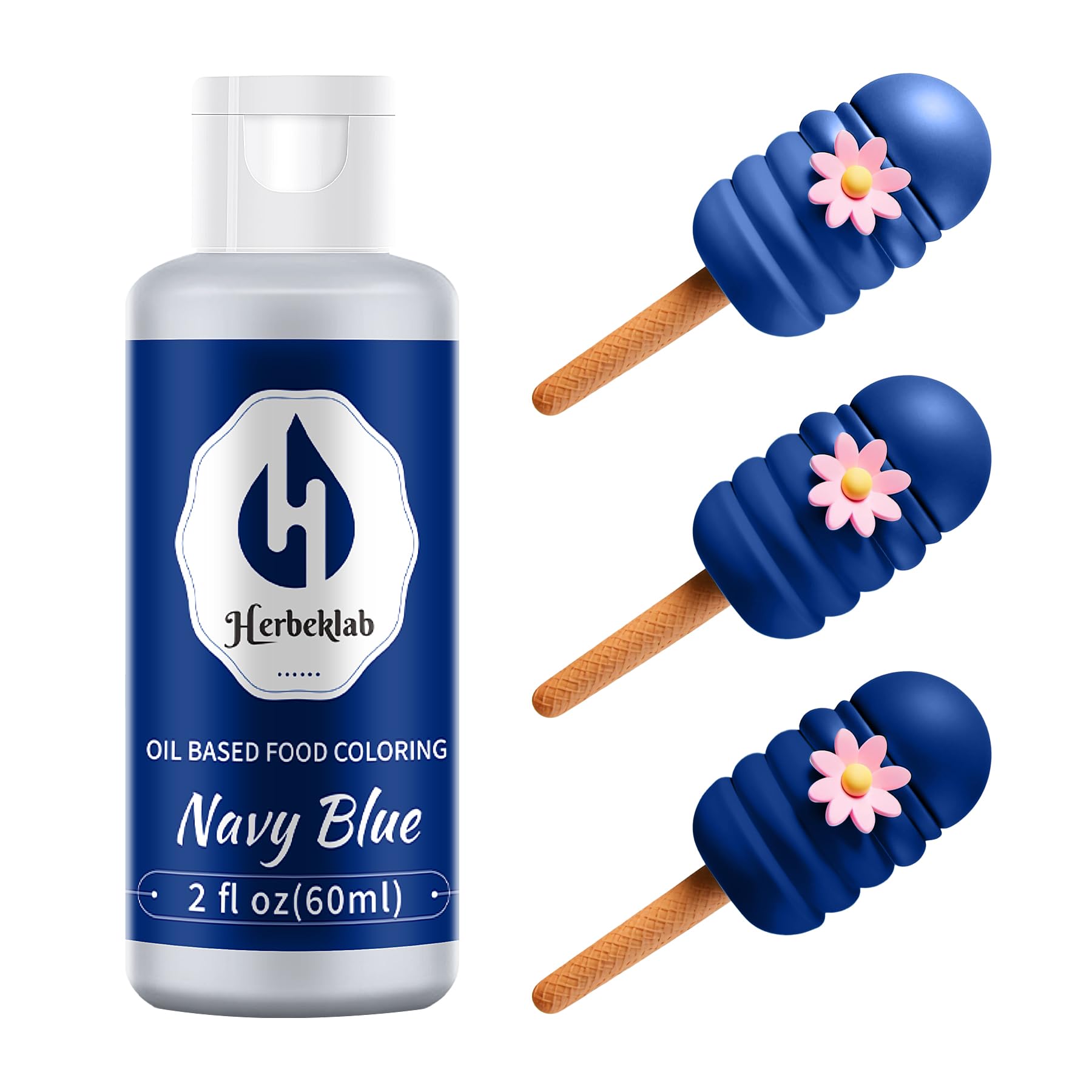 Herbeklab Navy Blue Food Coloring Oil Dye for Chocolate 2 Fl Oz - Concentrated Oil Based for Melting Candy, Cake Pops, Strawberries