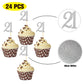 Sumerk 21 Cupcake Toppers, Silver Glitter, 24PCS, Paper, Small, 21st Birthday Anniversary Party Decorations