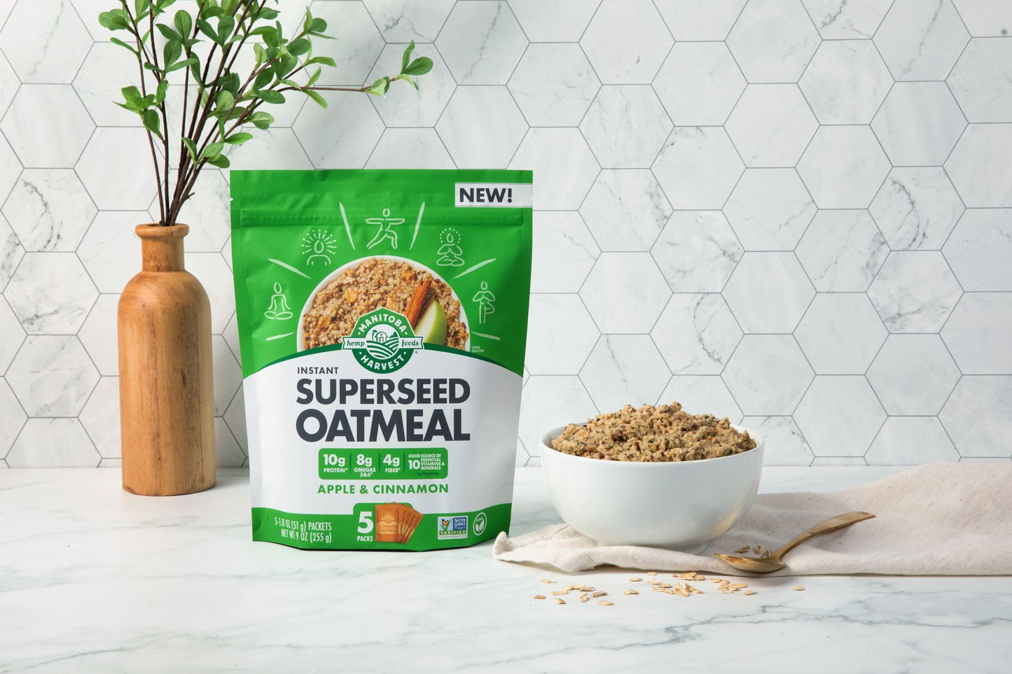 Manitoba Harvest Superseed Instant Oatmeal, 10G Protein, 4G Fiber And 8G Omega 3 And 6 Per Serving From Hemp Hearts, Whole Grain