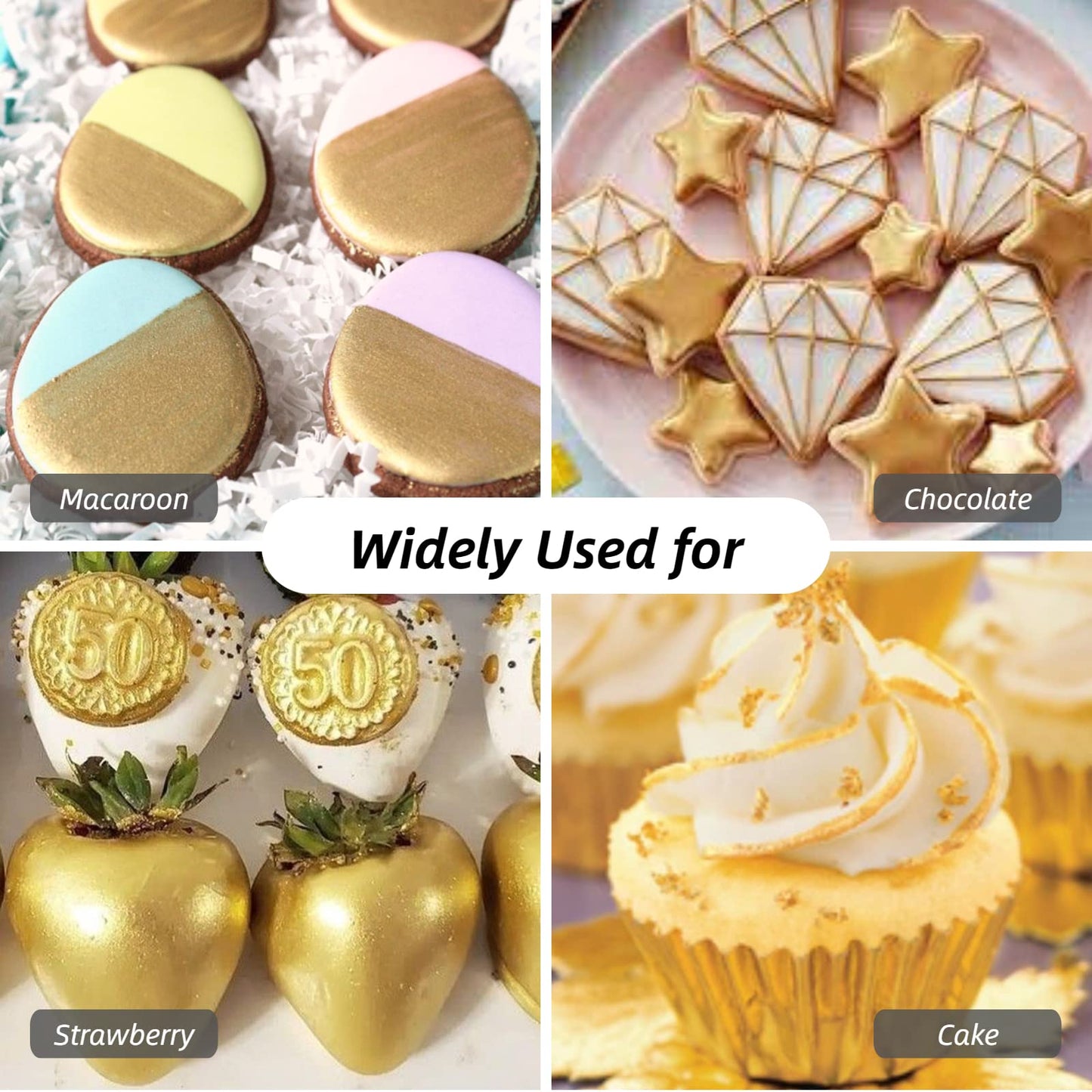Gold Silver Luster Dust Edible Set - 5g Food Grade Gold Cake Dust Shimmer Powdered, Vegan Silver Edible Metallic Food Coloring P