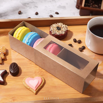 Bakipack 30 Macaron Boxes For 4 Or 5 Macarons Kraft Macaron Gift Boxes, Candy Gift Boxes, Macarons Box With Clear Window (Interi