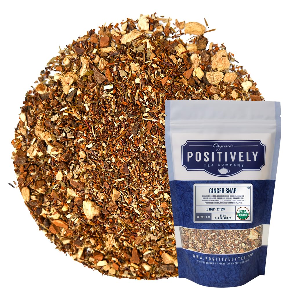 Organic Positively Tea Company Ginger Snap Rooibos Tea, Loose Leaf, 4 Ounce