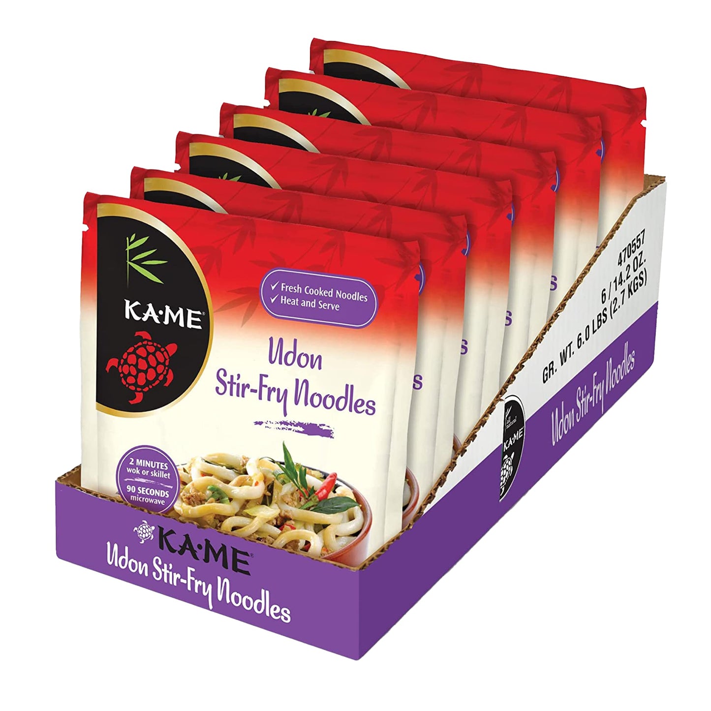 Ka-Me Udon Noodles - Fresh Cooked Stir Fry Noodles 14.2 Oz (Pack Of 6), No Preservatives/Msg, Instant & Microwaveable, Perfect For Traditional Hot & Cold Dishes, Quick Soup Or Stir-Fry & More