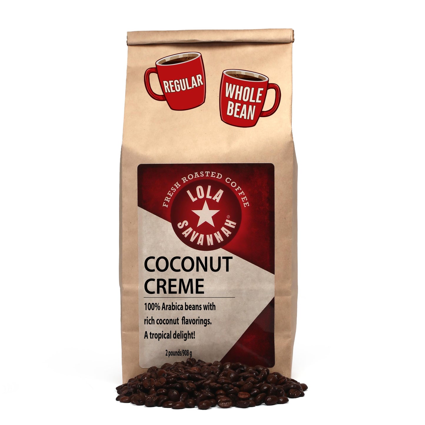 Lola Savannah Coconut Crme Whole Bean Caffeinated Coffee, 2Lb