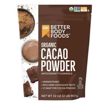 BetterBody Foods Organic Cacao Powder, Rich Chocolate Flavor, Non-GMO, Gluten-Free, 32 Ounce, 2 lb bag