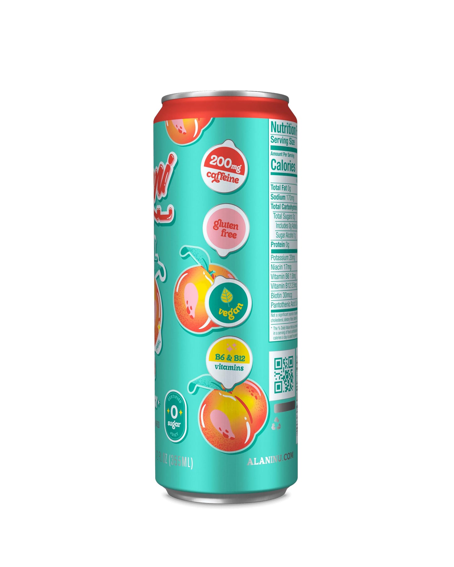 Alani Nu Energy Drinks, Juicy Peach, Sugar Free, 200mg Caffeine, 12 Fl Oz Cans, Pack of 12, Orange
