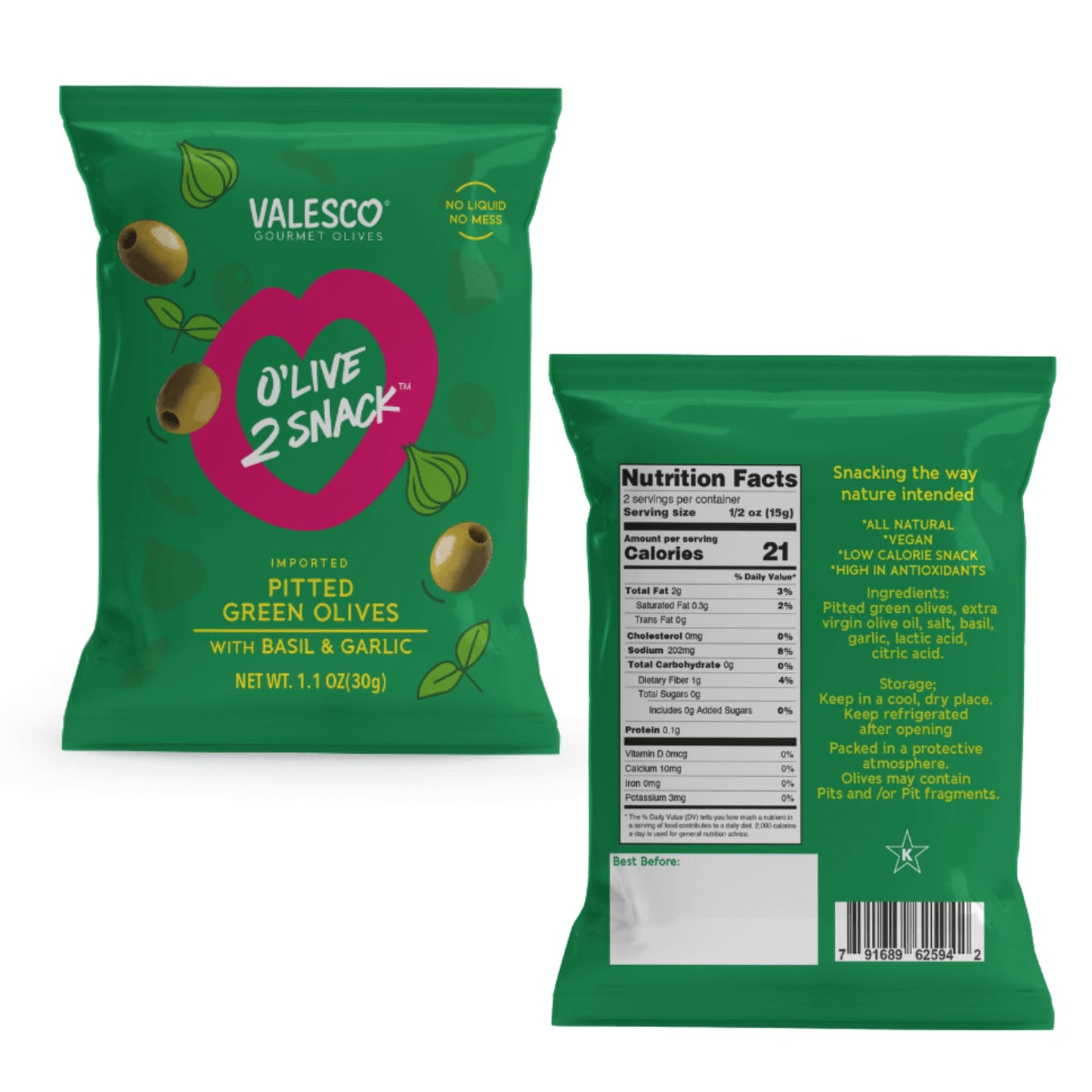 VALESCO OLive Snack Pitted Olives Variety Pack, 6 Flavors, 12 pouches (1 oz each)