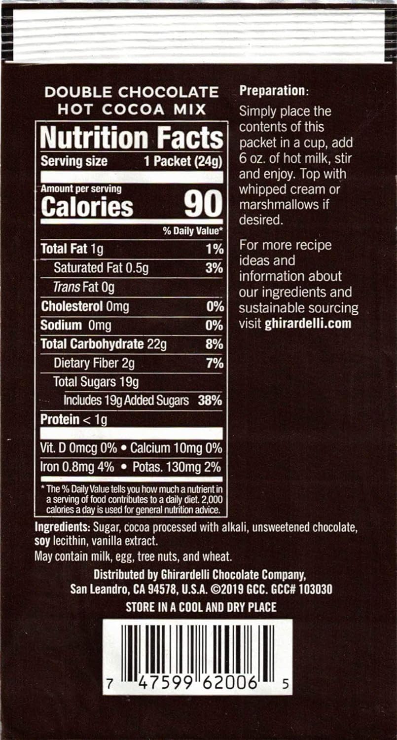 Ghirardelli Double Chocolate Hot Cocoa Mix, 0.85 Oz Packets (Pack Of 25)