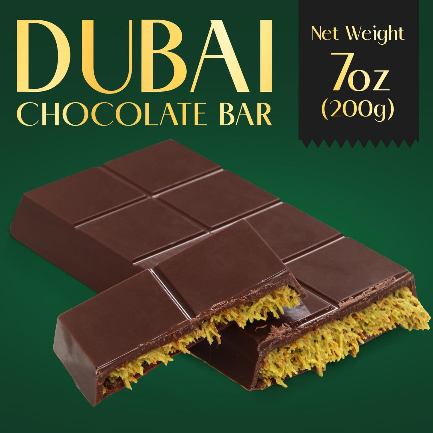 Dubai Chocolate Bar, 7Oz Pack Of Kunafa Pistachio Chocolate Bar, Perfect Chocolate Gift For Birthdays Or Corporate Gifting, Enhanced Flavor Crafted For Chocolate Lovers