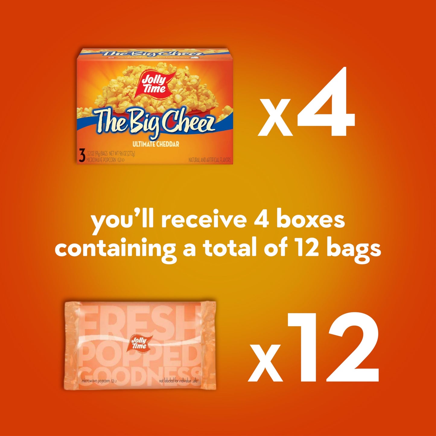 Jolly Time The Big Cheez, Cheddar Cheese Microwave Popcorn, 3.2oz Sharing Bag, 3 Bags Per Carton (The Big Cheez, 3.2 Ounce (Pack