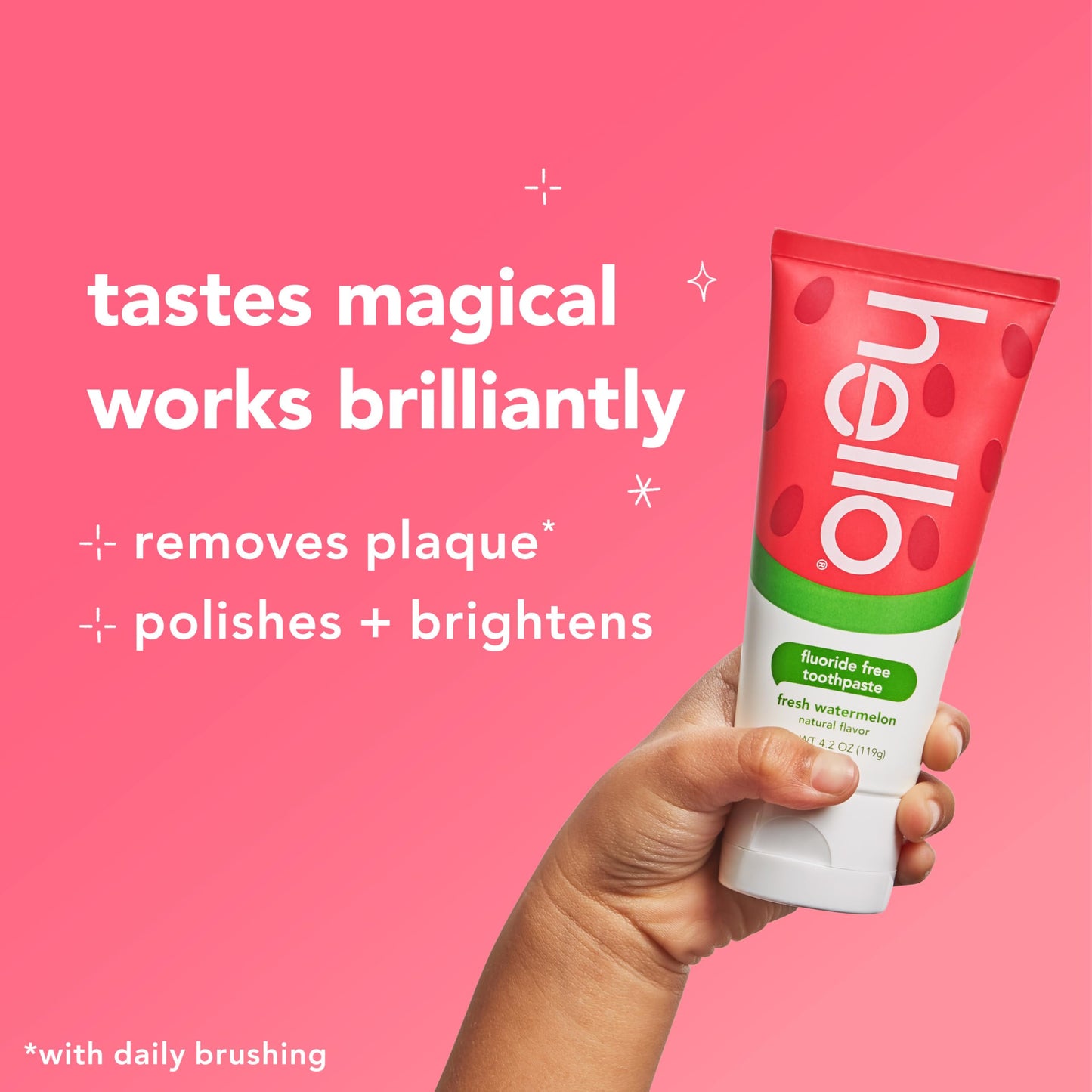 Hello Natural Watermelon Flavor Baby & Kids Fluoride Free Toothpaste, Vegan, Sls Free, Gluten Free, Safe To Swallow For Baby And