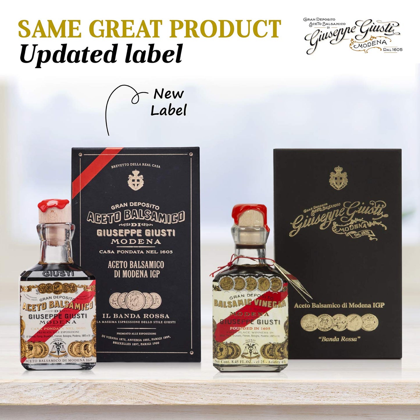 Giusti Premium Balsamic Vinegar of Modena IGP, 8.45 fl oz, Thick & Rich, Black, Model CONDIM_GIUST_04, Gift Boxed