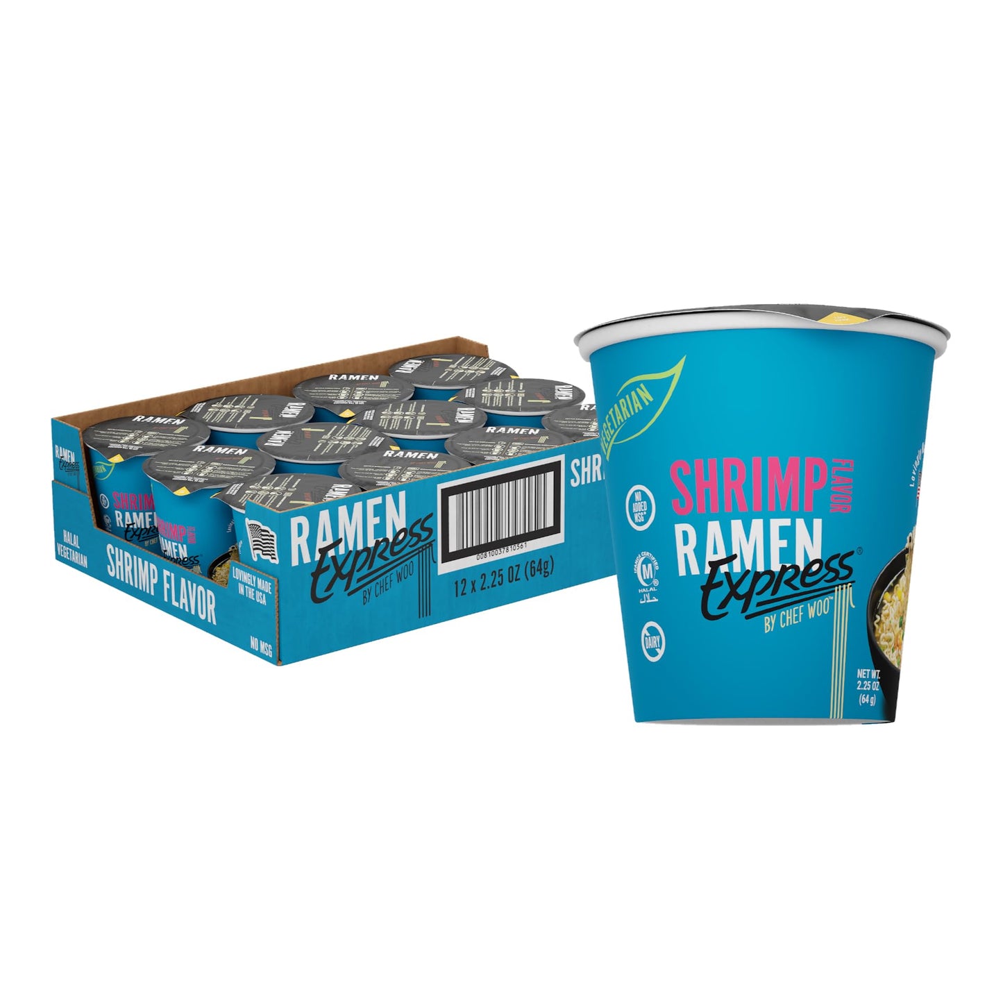 RAMEN EXPRESS Shrimp Flavor Ramen Cup Noodle, Plant-Based, 2.25 Oz Each (Pack of 12)