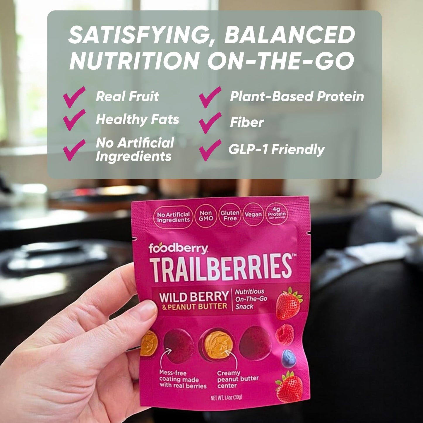 Foodberry Peanut Butter Trailberries, Nutritious Snack, Delicious Bites of Creamy Peanut Butter Coated in Real Fruit (Like Softe