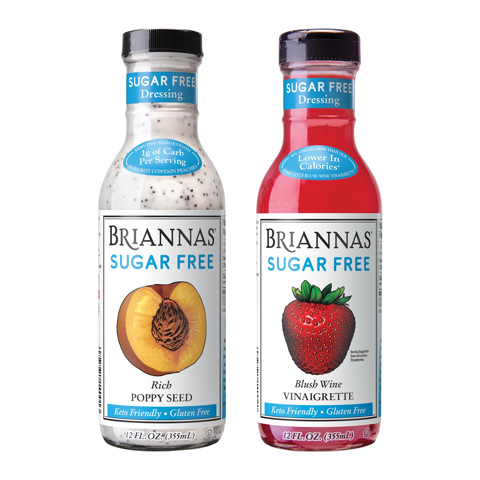 Briannas Sugar Free Rich Poppy Seed Dressing & Blush Wine Vinaigrette, 12 oz. Bottles, Gluten Free, Kosher, Pack of 3
