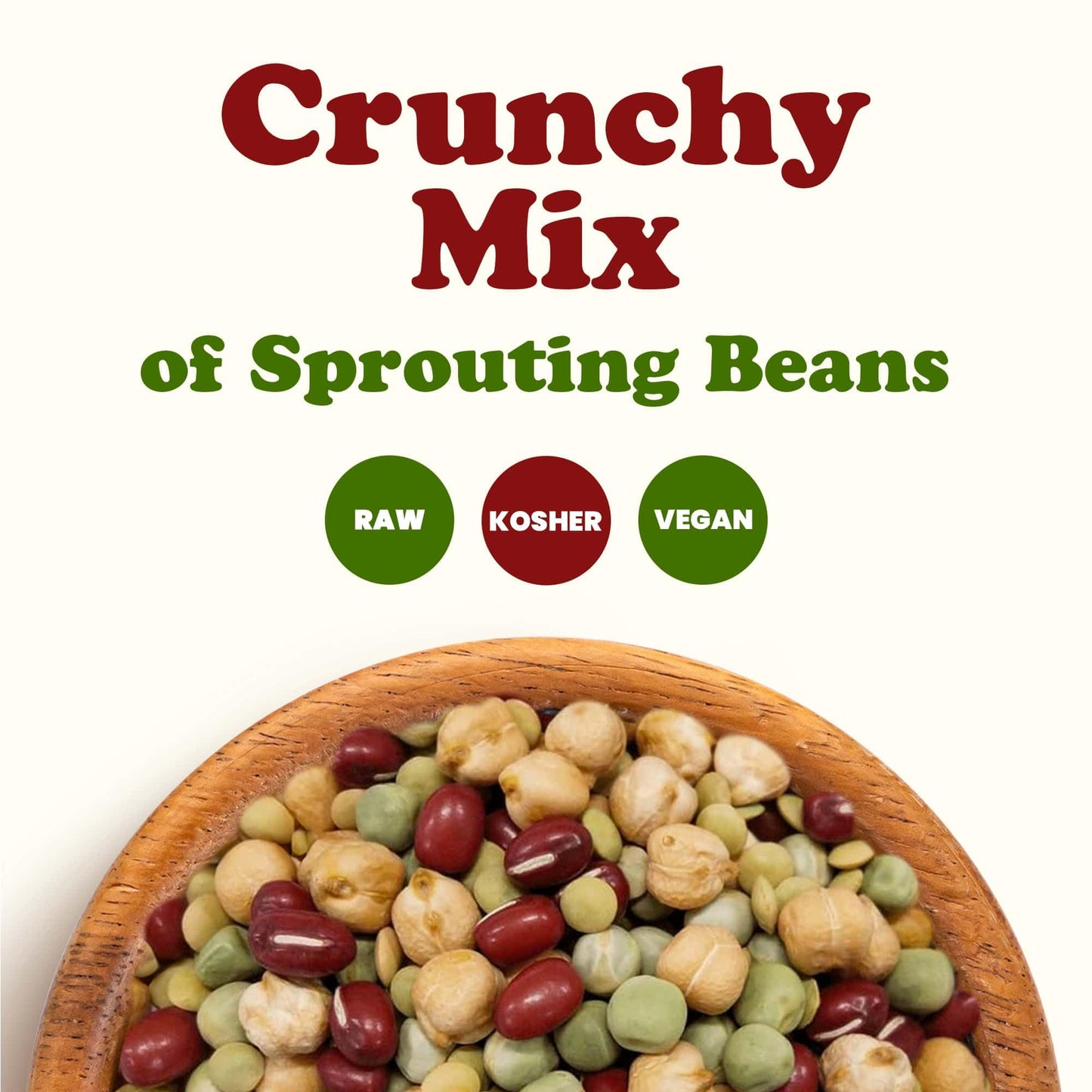Crunchy Mix Of Sprouting Bean Seeds, 20 Pounds - Green Peas, Adzuki, Lentils, Garbanzo, Kosher, Raw