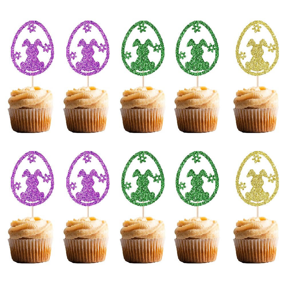 FmiyunEea 20pc Happy Easter CupCake Topper-Glitter for Easter Day bunny Theme Party? Baby Shower?Happy Birthday Party Decoration