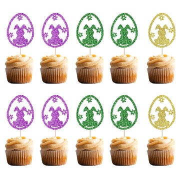 FmiyunEea 20pc Happy Easter CupCake Topper-Glitter for Easter Day bunny Theme Party? Baby Shower?Happy Birthday Party Decoration