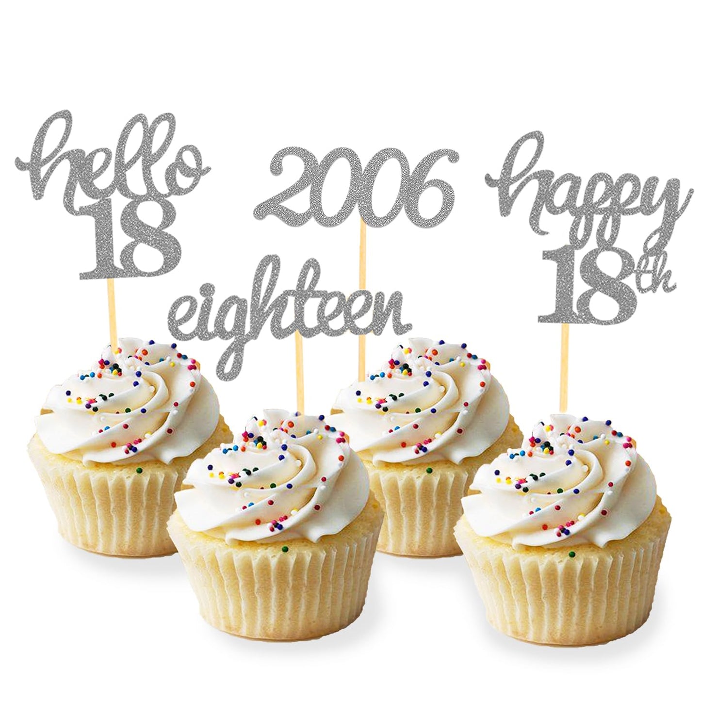 24 Pcs Glitter 18Th Birthday Cupcake Toppers For Celebrating 18Th Birthday Party Decorations For Eighteen Years Old Birthday Par