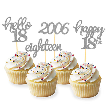 24 Pcs Glitter 18Th Birthday Cupcake Toppers For Celebrating 18Th Birthday Party Decorations For Eighteen Years Old Birthday Par