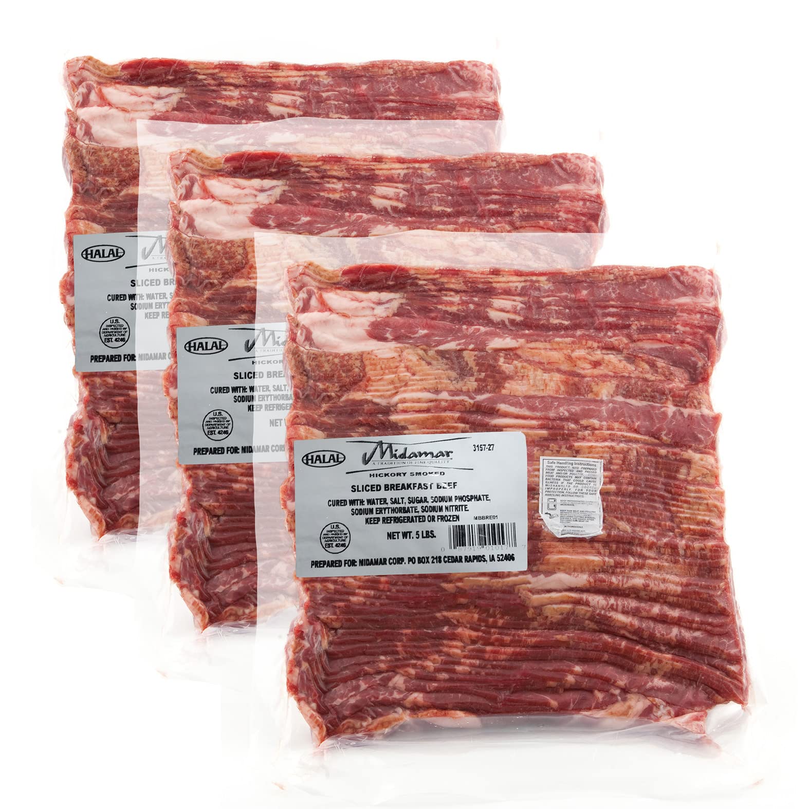 Midamar Halal Hickory Smoked Breakfast Beef Strips, 15 lb Pack