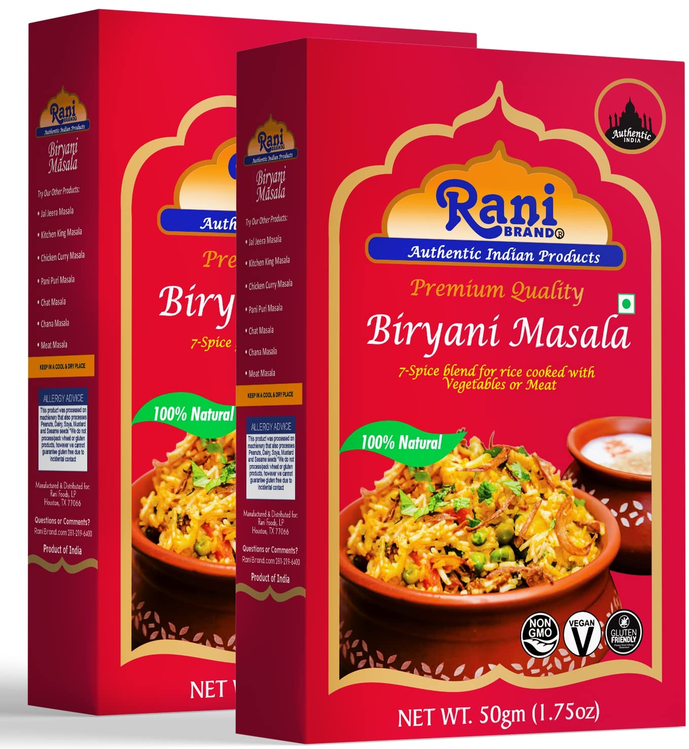 Rani Biryani Masala Curry (7-Spice Blend For Indian Rice Dishes, Pullao/Pilau) 1.75Oz (50G) ~ All Natural | Vegan | No Colors | Gluten Friendly | Non-Gmo | Indian Origin