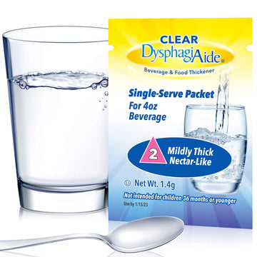 Clear Dysphagiaide - A Dysphagia Thickener - Instant Beverage And Food Thickener  Box Of 56 Single Serve Packets Level 2 Thickener Sachets - Mildly Thick (Nectar-Like Thickness)