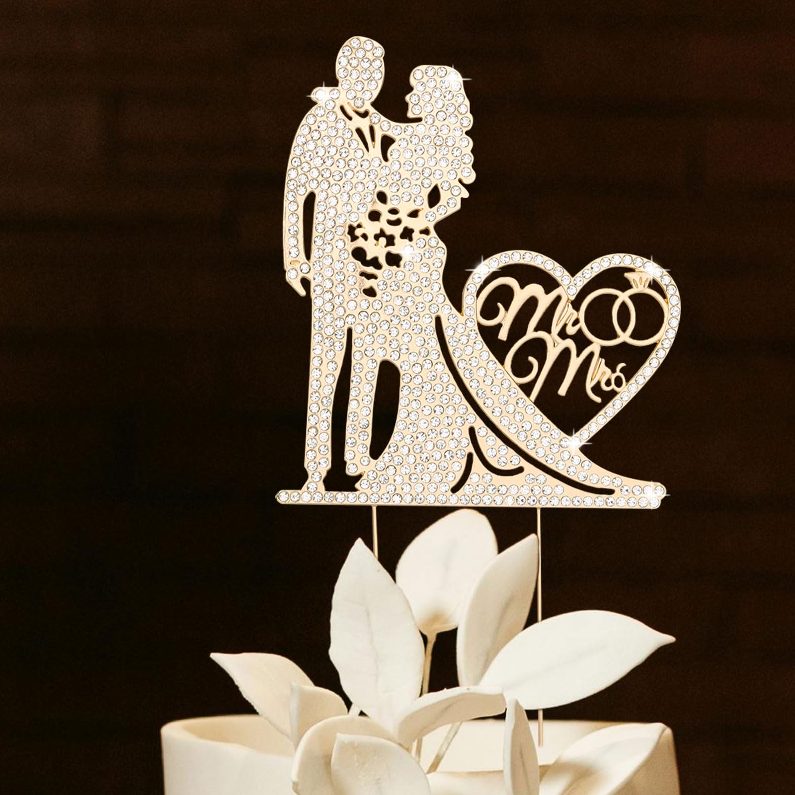 Gafatory Wedding Cake Topper Rhinestone Metal Mr And Mrs Cake Topper Wedding Bride And Groom Bridal Shower Theme Birthday Party