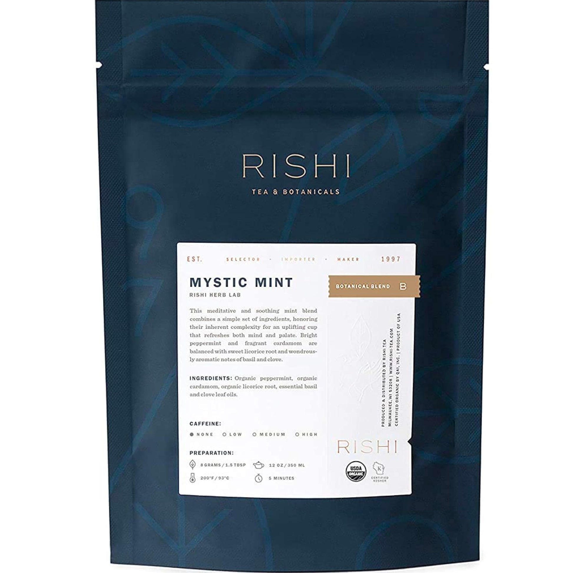Rishi Tea Mystic Mint Herbal Tea - Organic, Caffeine Free, 16 Ounces, Loose Leaf, 55+ Servings