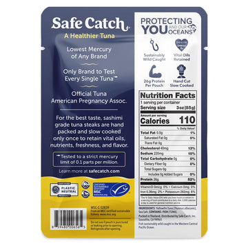Safe Catch Wild Ahi Yellowfin Tuna Fish Pouches, Wild Caught, Lowest Mercury, Lean Protein, Omega 3, Gluten-Free, Kosher, Pack O