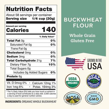 Organic Buckwheat Flour 5Lb From Doudlah Farms - Farmed From Regenerative Soil | Gluten Free, Vegan, Non-Gmo, Grown In Usa | For