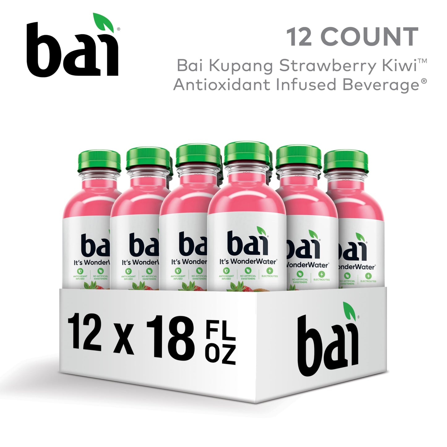 Bai Antioxidant Infused Water, Strawberry Kiwi, Vitamin C, 18 Fl Oz, 12 Pack - No Artificial Sweeteners, Refreshing Beverage