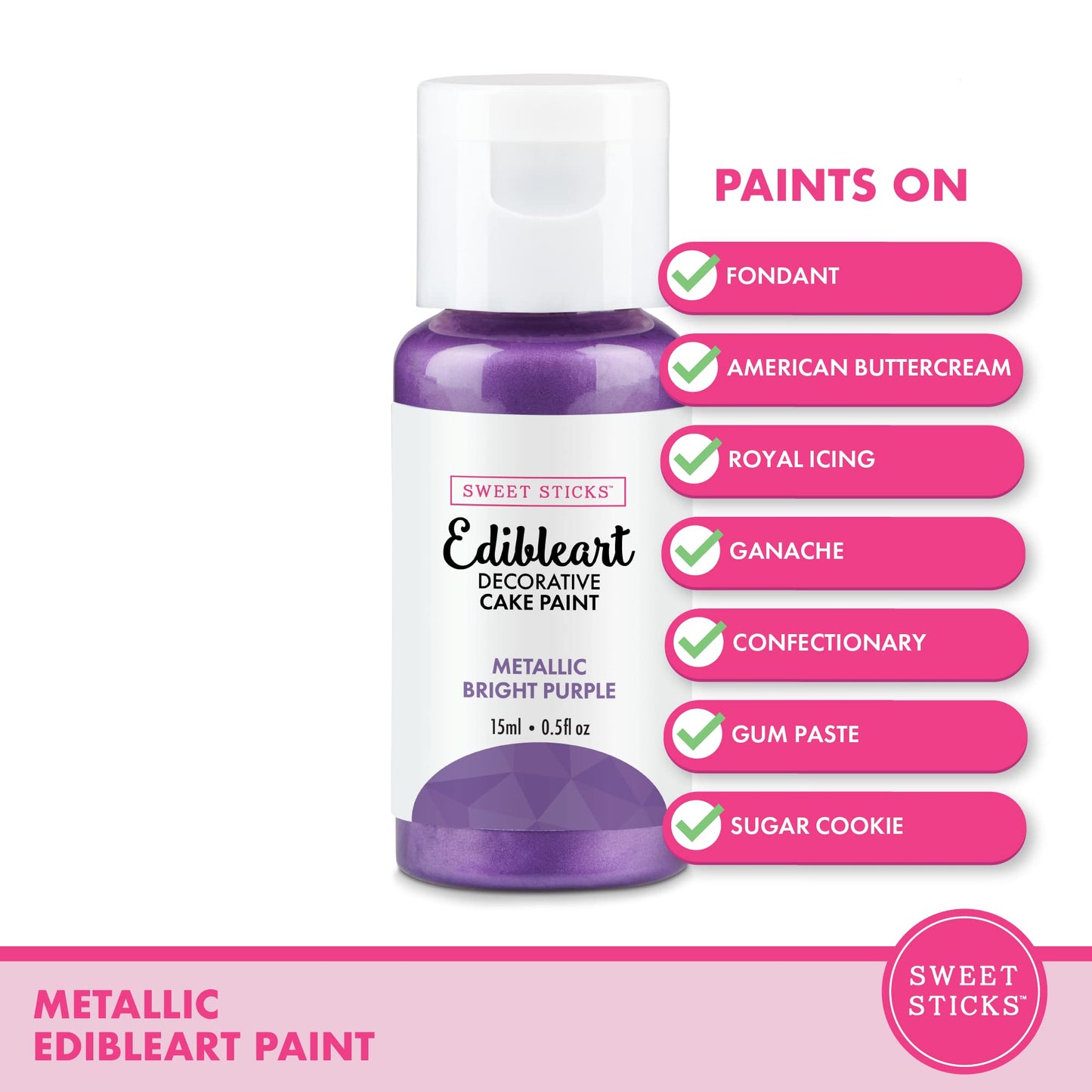 SWEET STICKS Edible Art Cake Paint - Metallic Bright Purple, 0.5 Fl Oz (15 mL)