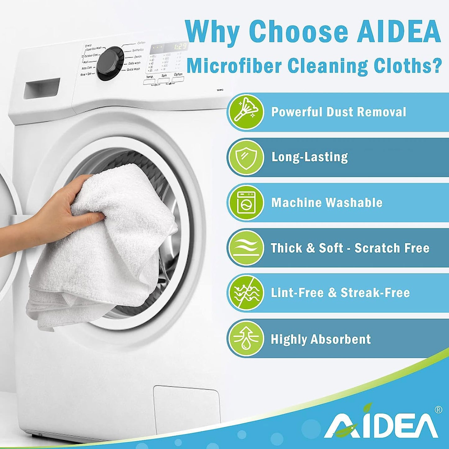Aidea Microfiber Cleaning Cloths White-24Pk, Absorbent Cleaning Rags, Lint-Free, Scratch-Free, Streak-Free Wash Cloths, Microfib