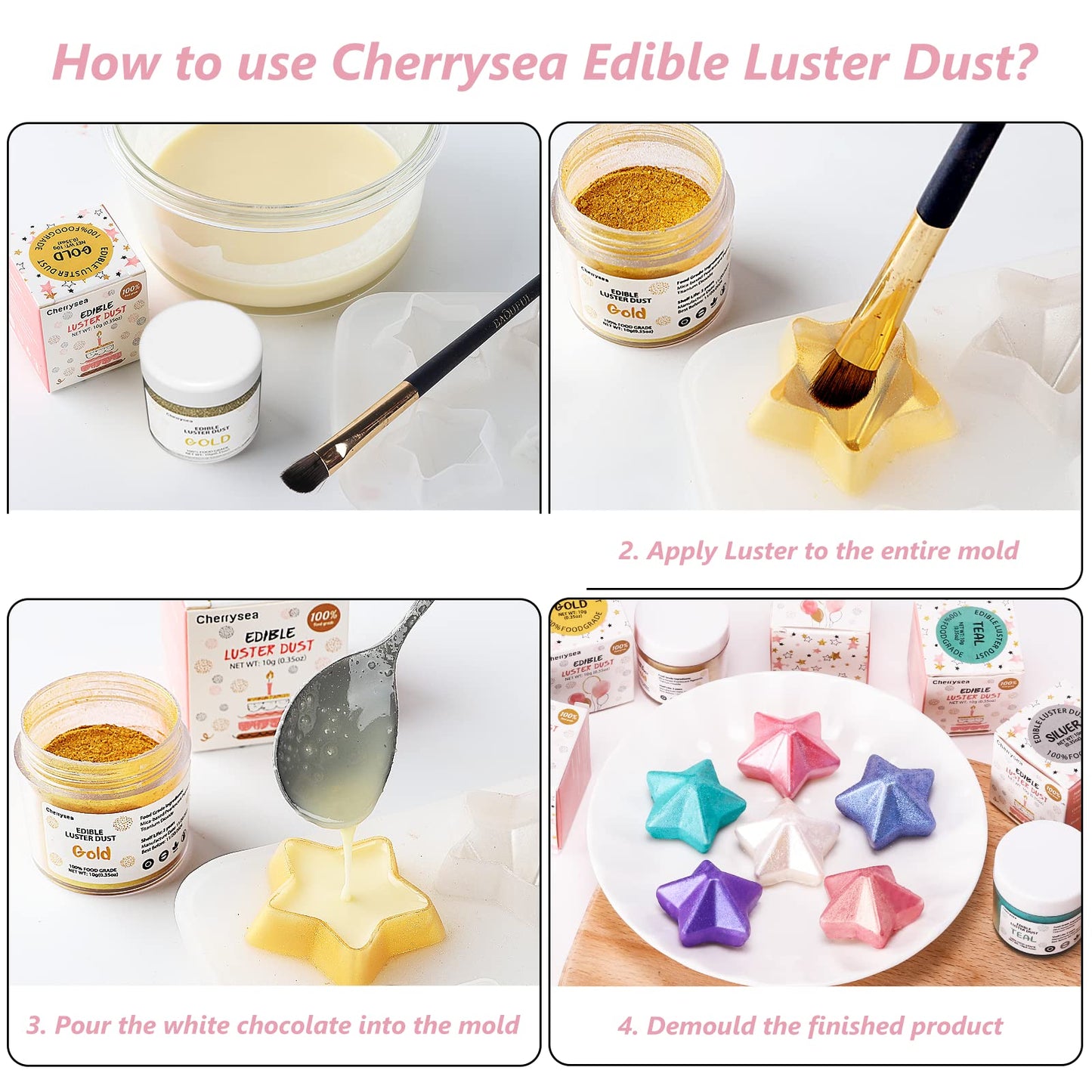 Edible Luster Dust Rose Gold10 Grams, Food Grade Cake Luster Dust Tasteless Dessert Dusting Powders For Baking Cherrysea Food Co
